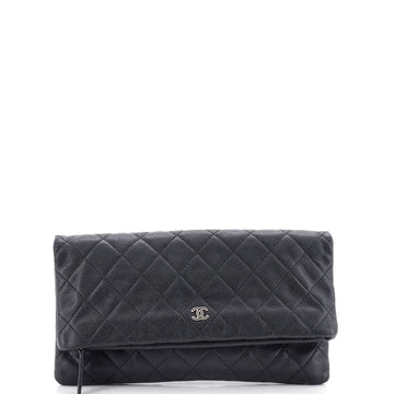 Chanel Cc Foldover Clutch Quilted Caviar