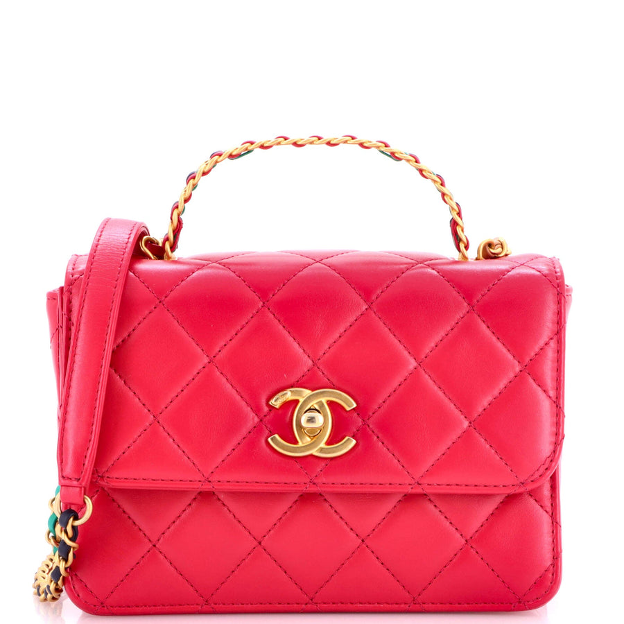 Chanel Logo Links Top Handle Flap Bag