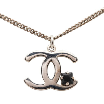 Chanel Cc Logo Pendant Necklace Silver-