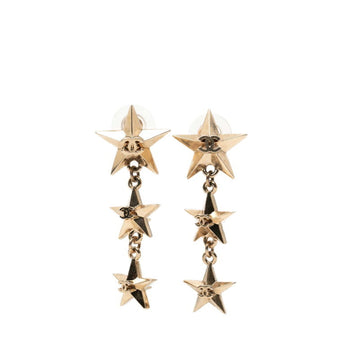 Chanel Cc Logo Star Earrings Metal Gold-