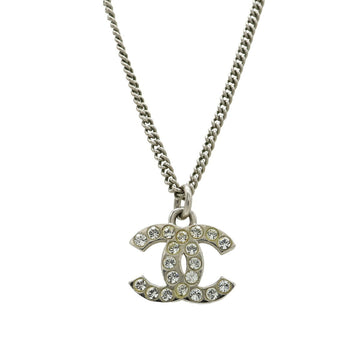 Chanel Cc Logo Pendant Necklace Silver-