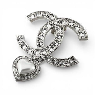 Chanel Cc Logo Heart Brooch Sterling