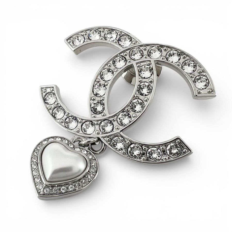 Chanel Cc Logo Heart Brooch Sterling