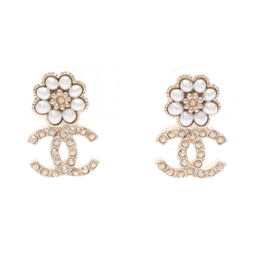 Chanel Cc Logo Flower Earrings Metal