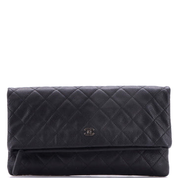 Chanel Cc Foldover Clutch Quilted Caviar