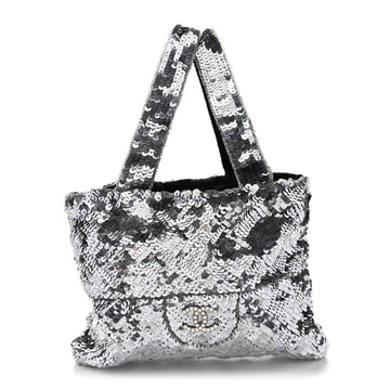 Chanel Satin Sequin Mini Tote Blue