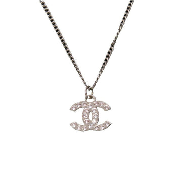 Chanel Cc Logo Pendant Necklace Silver-