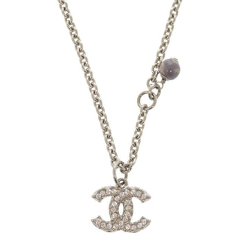 Chanel Cc Logo Pendant Necklace Silver-