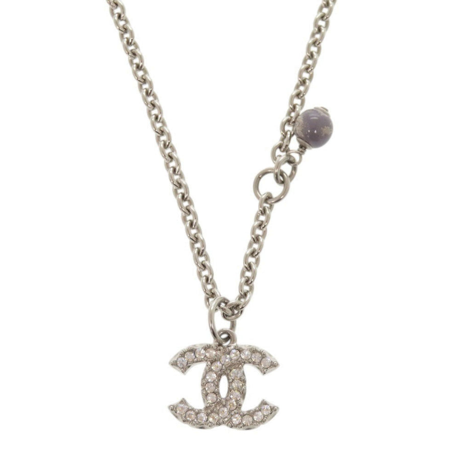 Chanel Cc Logo Pendant Necklace Silver-