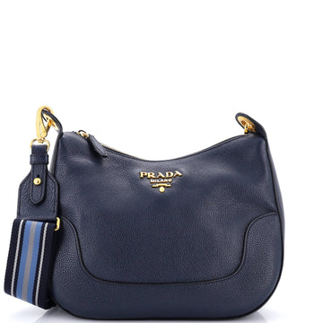 Prada Striped Strap Zip Hobo Vitello