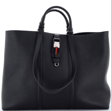 Gucci Web Buckle Top Handle Tote Leather