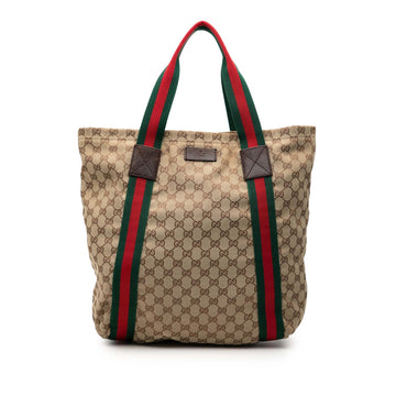 Gucci Gg Canvas Web Tote Pre-Loved Beige