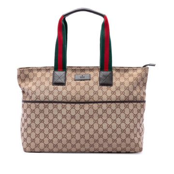 Gucci Gg Canvas Web Tote Pre-Loved Beige