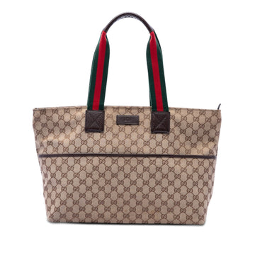 Gucci Gg Canvas Web Tote Pre-Loved Beige