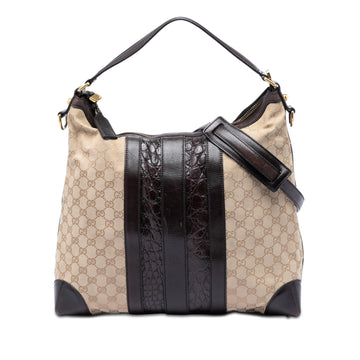 Gucci Gg Canvas And Crocodile Embossed