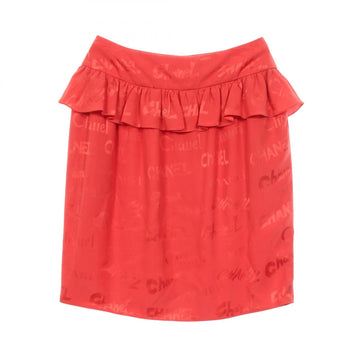Chanel Logo Frill Skirt #34 Silk Red