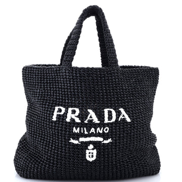 Prada Logo Tote Raffia Large