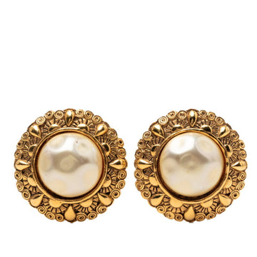 Chanel Earrings Pearl Gold-Tone Metal