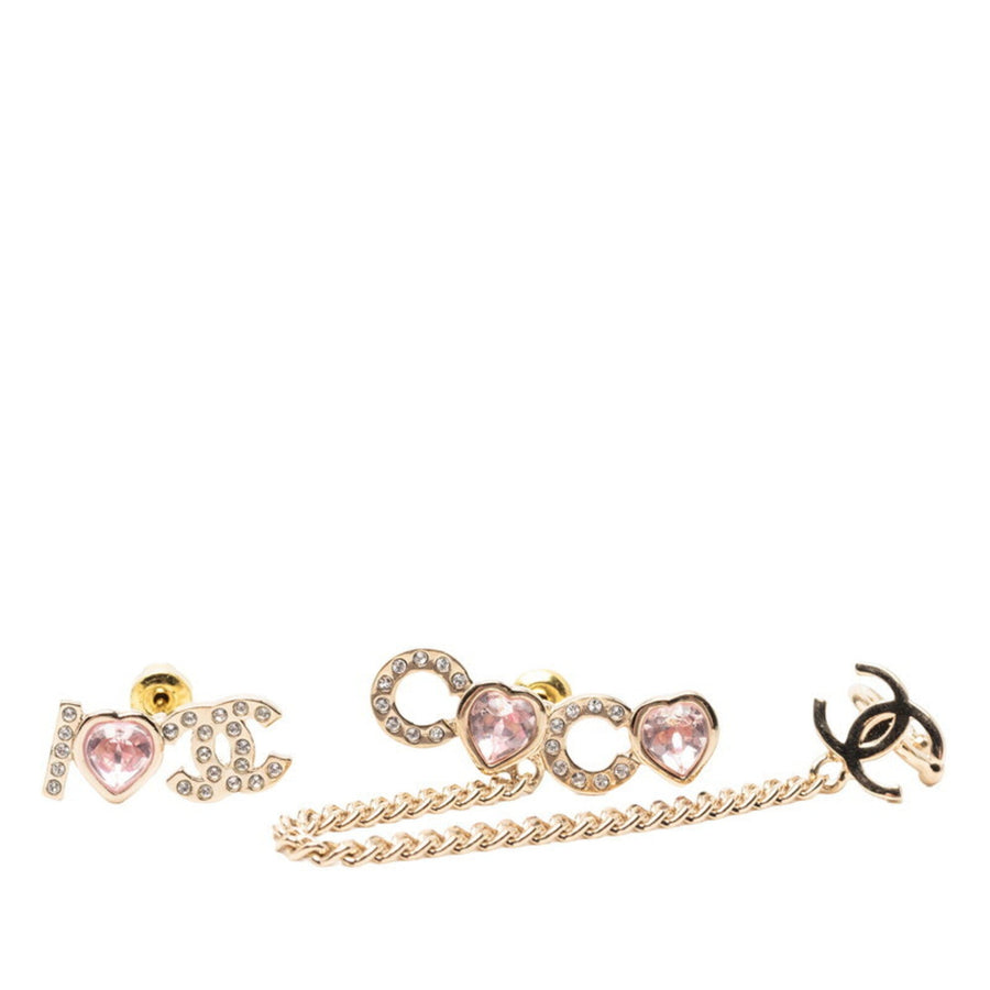 Chanel Cc Logo Heart Earrings Metal