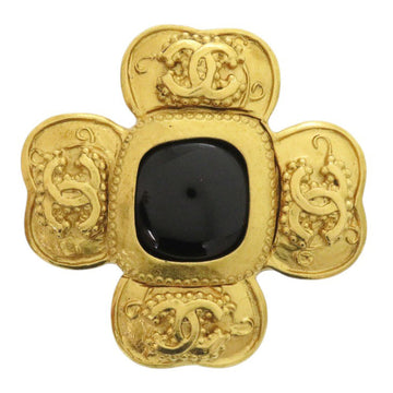 Chanel Cc Logo Clover Brooch Gold-Tone