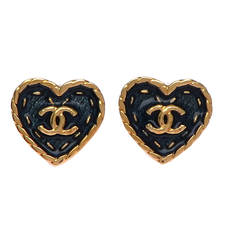 Chanel Cc Logo Heart Earrings Metal
