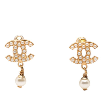 Chanel Cc Logo Earrings Metal Gold-Tone
