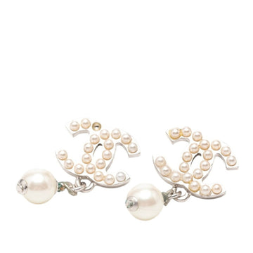 Chanel Cc Logo Stud Earrings Silver-Tone