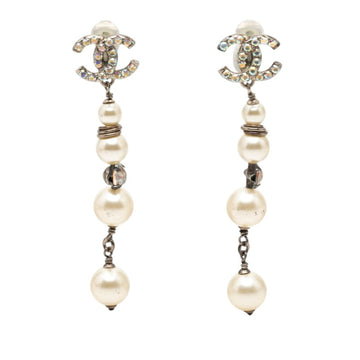 Chanel Cc Logo Clip-On Earrings Silver-
