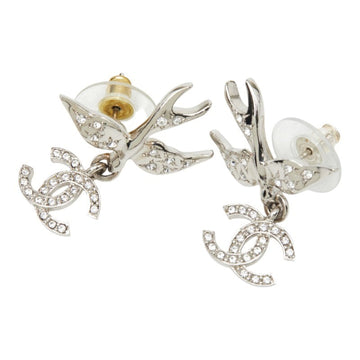 Chanel Earrings Crystal Stud Silver-Tone