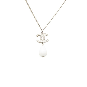 Chanel Cc Logo Pendant Necklace Silver-