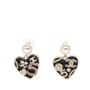 Chanel Cc Logo Heart Earrings Metal