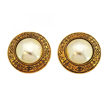 Chanel Earrings Pearl Gold-Tone Metal