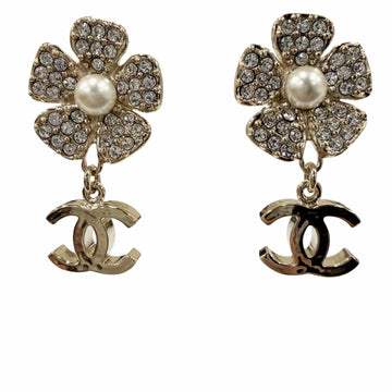 Chanel Cc Logo Flower Earrings Metal