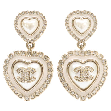 Chanel Cc Logo Heart Earrings Metal