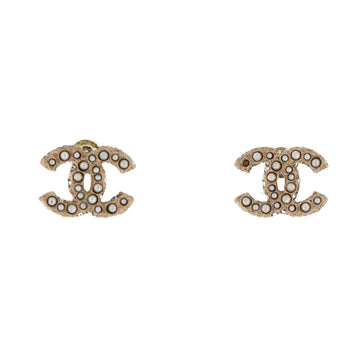 Chanel Cc Stud Earrings Metal With Faux