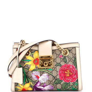 Gucci Padlock Chain Tote Flora Gg Coated