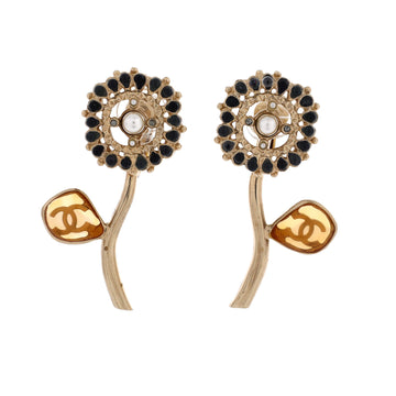 Chanel Cc Flower Clip-On Earrings Metal