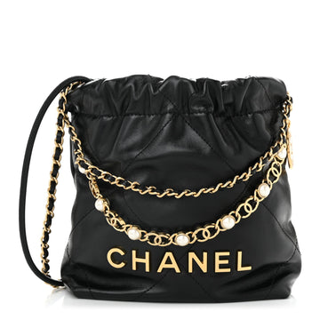 Shiny Calfskin Quilted Pearl Cc Chain