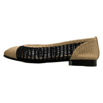 Chanel Black Beige Raffia Women's Shoes