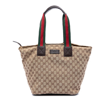 Gucci Gg Canvas Web Tote Pre-Loved Beige