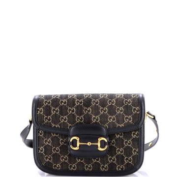 Gucci Horsebit Shoulder Bag Gg Denim