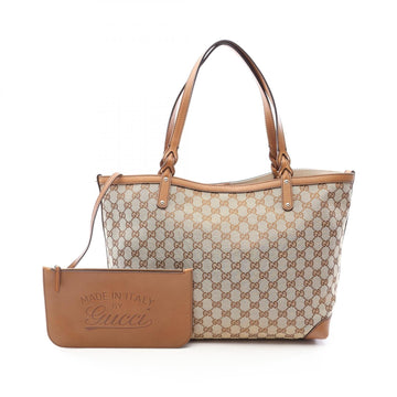 Gucci Gg Canvas Tote Bag Leather Beige