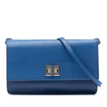 Prada Saffiano Turn Lock Wallet On Strap