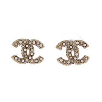 Chanel Cc Stud Earrings Faux Pearls And