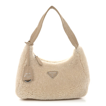 Prada Shearling Mini Re-Edition Bag Ecru