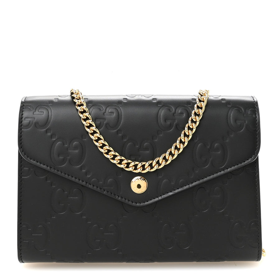 Gucci Calfskin Gg Debossed Chain Wallet