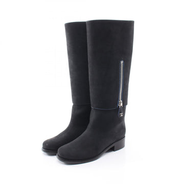 Chanel Long Boots Suede Black #36