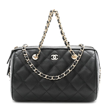Chanel Caviar Quilted Barrel Clutch With