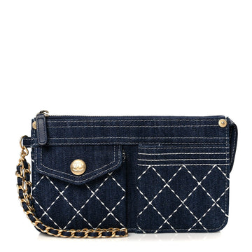 Chanel Denim Quilted Zipped Wristlet