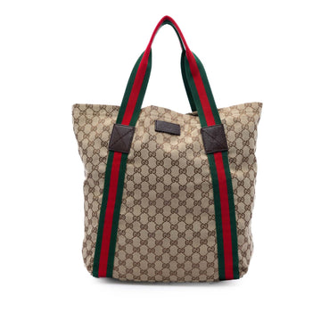 Gucci Gg Canvas Web Tote Pre-Loved Beige